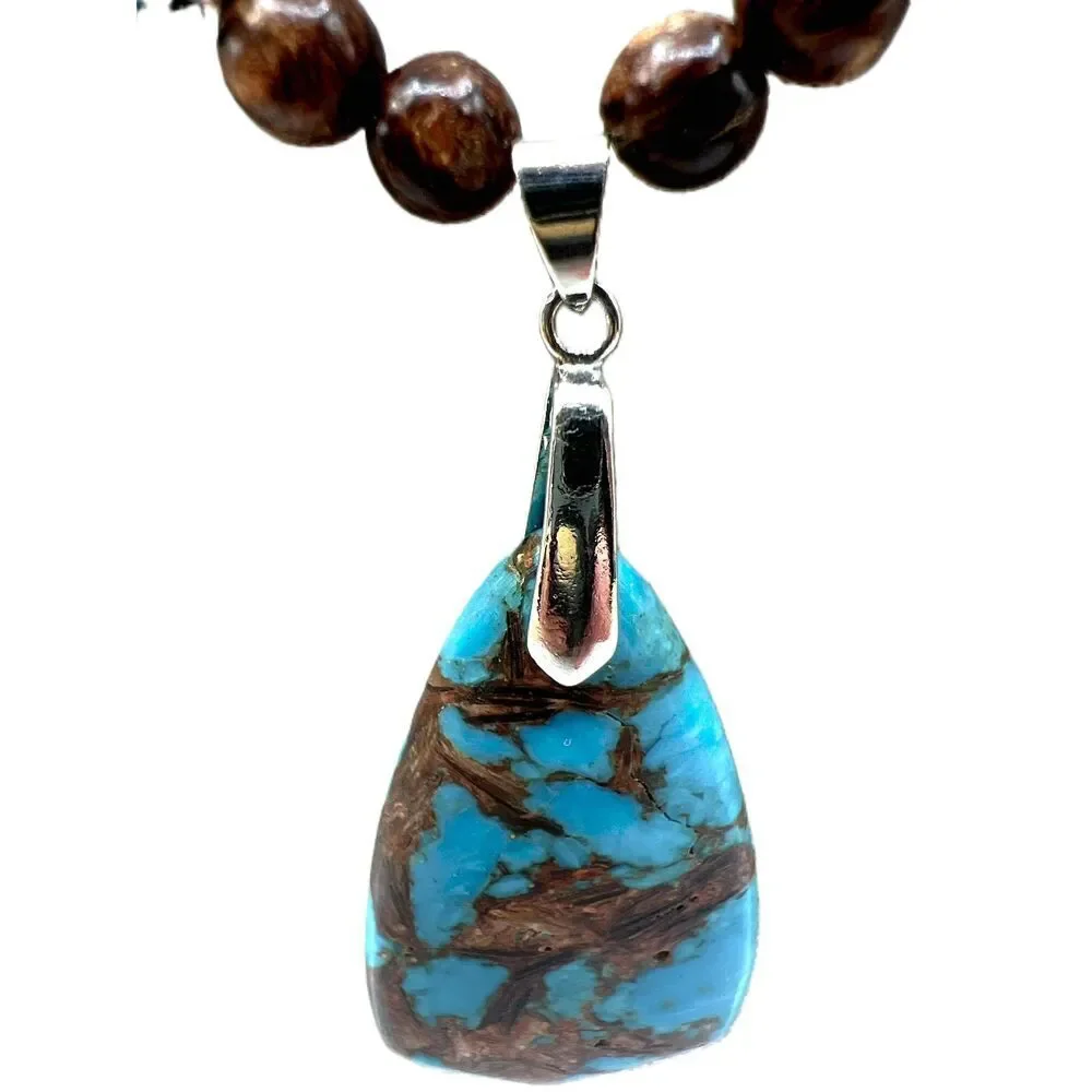 NEW Handmade Brown And Bluegreen Beaded Faux Turquoise Necklace - Picture 7 of 12